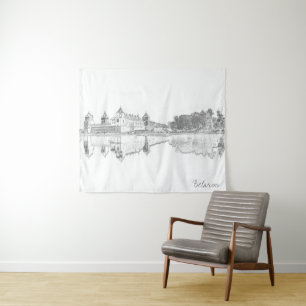Tenture Biélorussie Mir Castle Cityscape Sketch Tapestry