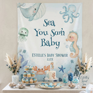 Tenture Bientôt sous l'océan Baby Shower Pieuvre Hippocamp