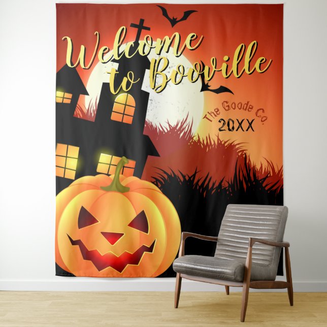 Tenture Bienvenue à Booville Halloween | Historique de l'é (En situation)