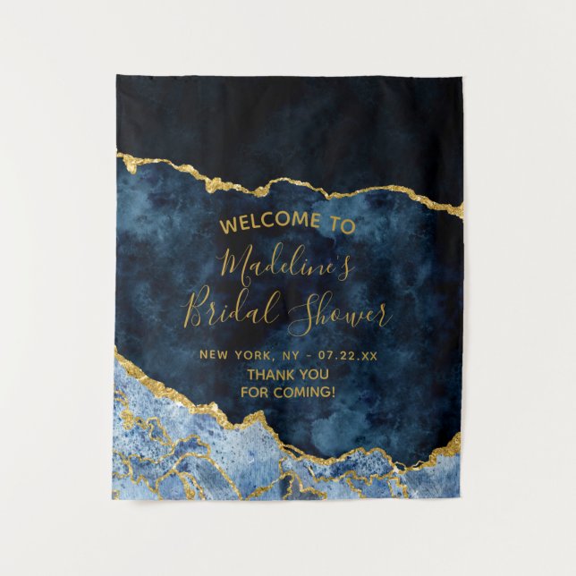 Tenture Bienvenue à la Baby Shower Bleu Nuit avec Feuille  (Devant)