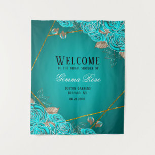 Tenture Bienvenue à la réception de mariage floral turquoi