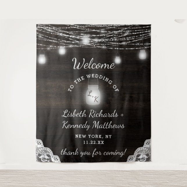 Tenture Bienvenue au mariage en bois rustique d'Oak Ridge  (Devant)