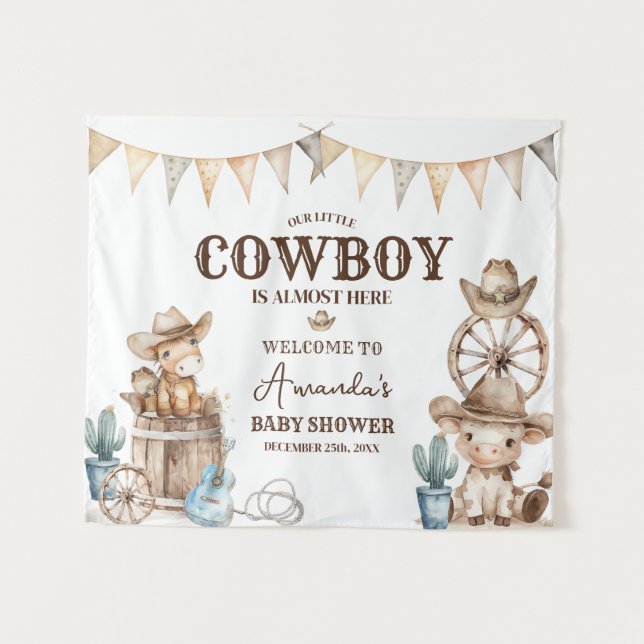 Tenture Bienvenue au petit Baby shower sauvage de Cowboy W (Devant (Horizontal))