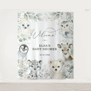 Tenture Bienvenue Bébé Animaux Arctiques Vert de Noël Or