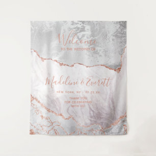 Tenture Bienvenue de mariage en marbre d'agate or rose et 