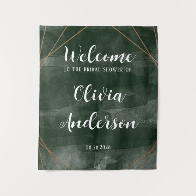 Tenture Bienvenue Emerald Green Gold Fête des mariées géom (Devant)