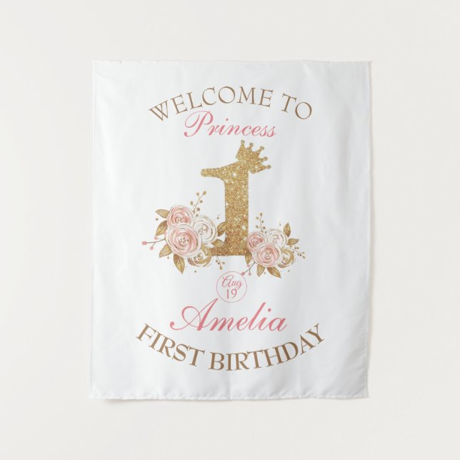 Tenture Bienvenue Pink Gold Crown Princesse 1er anniversai (Devant)