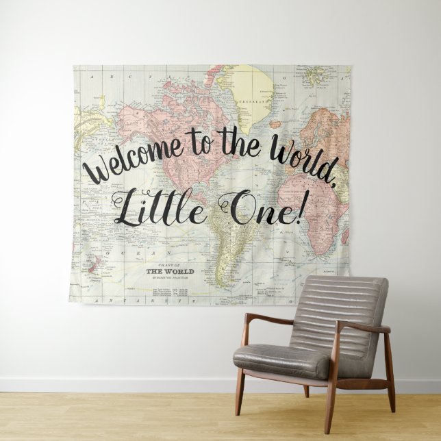 Tenture Bienvenue sur le Baby shower mondial de la carte (En situation (horizontale))