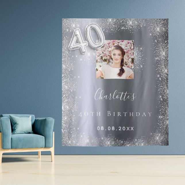 Tenture Bienvenue sur une photo à paillettes argent pour 4 (Créateur téléchargé)