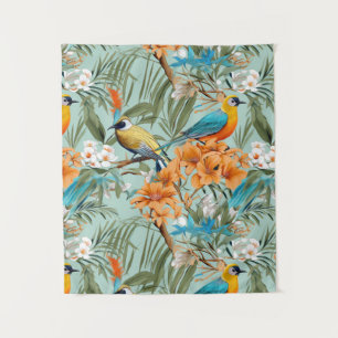 Tenture Birds Chinoiserie Mint Orange