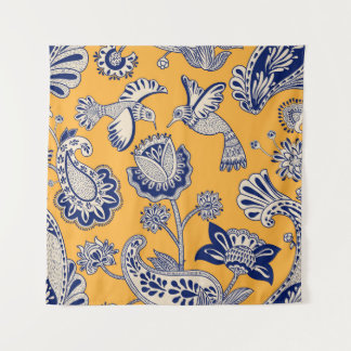Tenture Birds Paisley Flowers Motif Vintage
