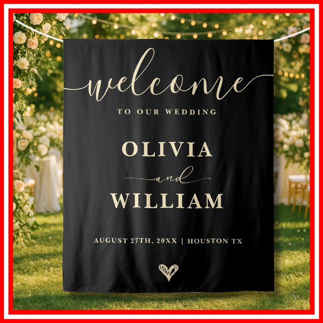 Tenture Black Butter Yellow Wedding Welcome Sign Backdrop (Créateur téléchargé)