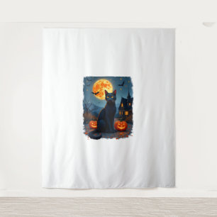 Tenture Black Cat Starry Nuit Van Gogh Citrouilles Bats Ha