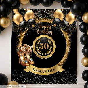 Tenture Black Gold Chic 50th Birthday Party fond
