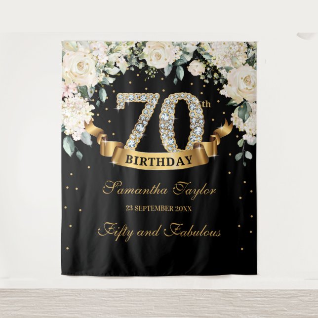 Tenture Black Gold Green Floral 70e anniversaire fond (Devant)