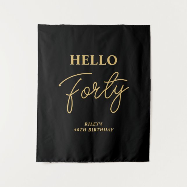 Tenture Black & Gold Hello 40th Birthday Party Welcome (Devant)
