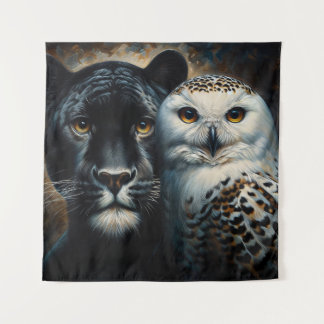 Tenture Black Jaguar and Snowy Owl Painting
