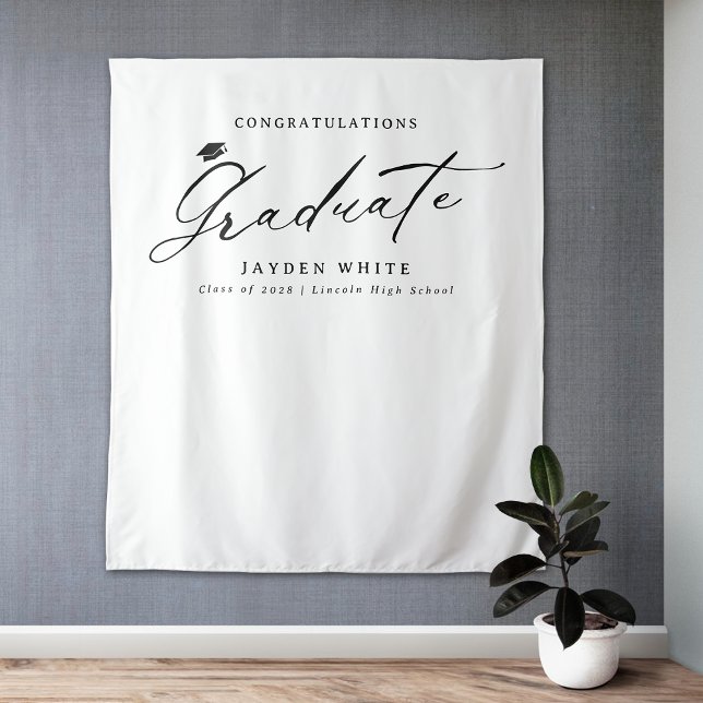 Tenture Black Modern Calligraphy Simple Graduation Party (Black Modern Calligraphy Simple Graduation Party Tapestry)