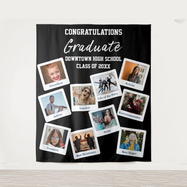 Tenture Black White Graduate Insta Photo School (Devant)