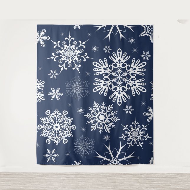 Tenture Bleu blanc flocon de neige motif fond de Noël  (Devant)