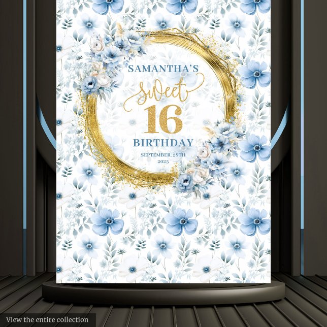 Tenture Bleu clair classique pour un Sweet Sixteen paillet (Classic Light Blue Sweet Sixteen Gold Glitter Wall Tapestry)
