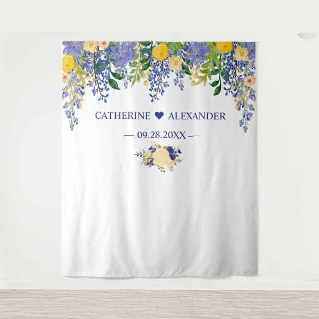 Tenture Bleu et Jaune Mariage de la Wisteria Backdrops (Devant)