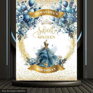 Tenture Bleu et or Parties scintillant Sweet 16 Party fond