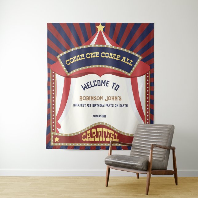 Tenture Bleu et rouge Carnaval d'anniversaire Retro Backdr (En situation)