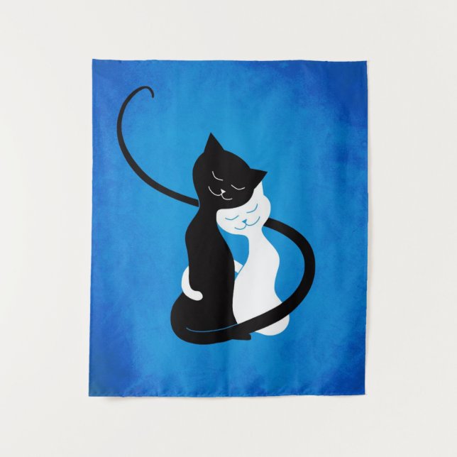 Tenture Bleu étreignant des chats d'amour (Devant)