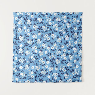 Tenture Bleu, Fleurs blanches : Vintage