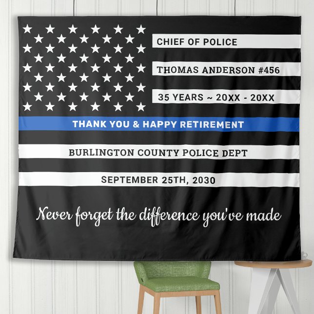 Tenture Bleu Léger Drapeau Police personnalisée Retraite (Créateur téléchargé)