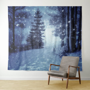 Tenture Bleu Moonlit Forêt magique Scène d'hiver