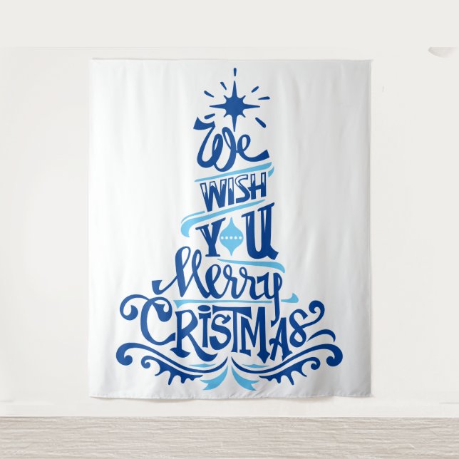 Tenture Bleu Noël arbres dire voeux salutations (Devant)