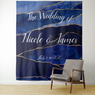 Tenture Bleu & Or Agate moderne Glam Minimal Mariage Tap