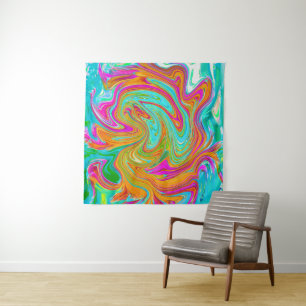 Tenture Bleu, Orange et Rose Chaud Groovy Abstrait Rétro
