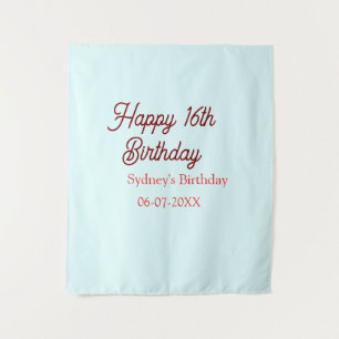 Tenture Bleu pastel rouge joyeux 16e anniversaire nom date