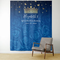 Bleu Royal Or Noir Floral Quinceanera Photo