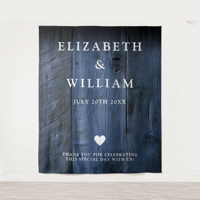 Tenture Bleu Rustique Boho Grange Bois Photo Booth Arrière (Devant)