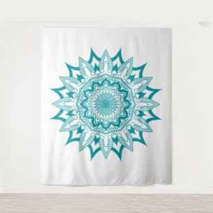 Tenture Bleu vert sur mandala blanc