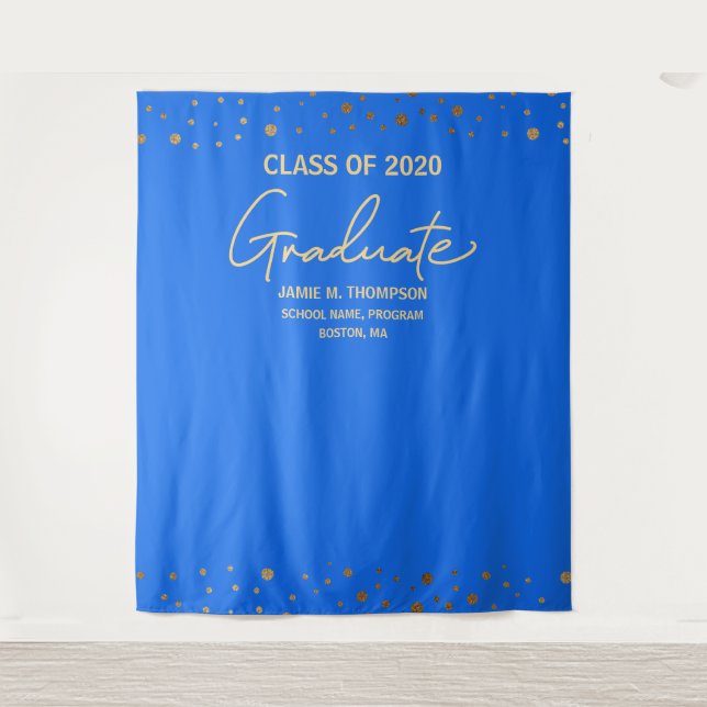 Tenture BLEUE Gold Class of 2021 backdrop graduation (Devant)