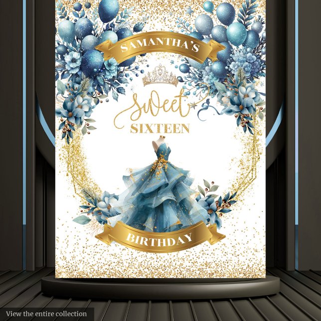 Tenture Blue and Gold Sweet 16 Anniversaire de fête (Blue and Gold Sweet Sixteen Birthday Party Backdrop)