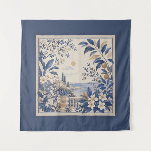 Tenture Blue Botanical Wall Tapestry (Devant)