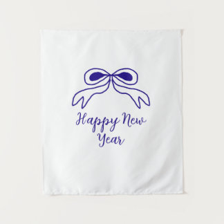 Tenture Blue bow happy new year name date simple minimal