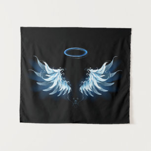 Tenture Blue Glowing Angel Wings on black background
