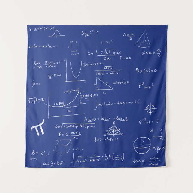 Tenture Blue Handwritten Math Formulas and Equations (Devant)