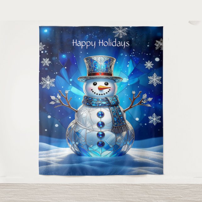 Tenture Blue Snowman Snowflakes Holiday Backdrop (Devant)
