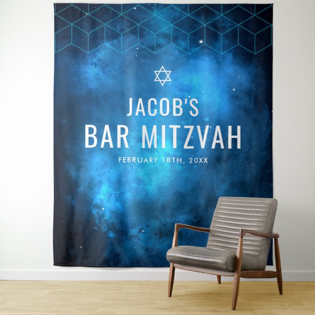 Tenture Blue Space Galaxy Bar Mitzvah fond (En situation)