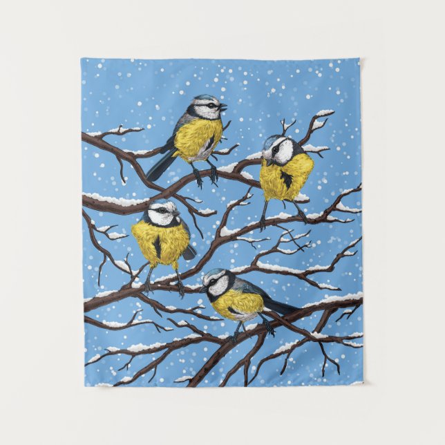 Tenture Blue tit birds en hiver (Devant)