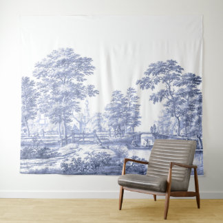 Tenture Blue Toile Vintage Pont pastoral Français Bateau