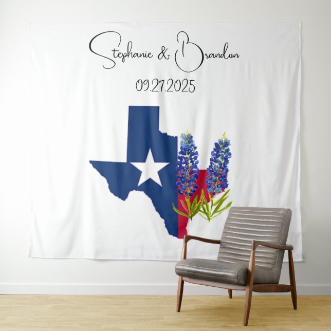 Tenture Bluebonnets Blue Floral Texas Mariage Photo Booth (En situation (horizontale))